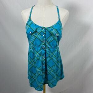 Weavers blue plaid halter top with button front size medium y2k preppy retro